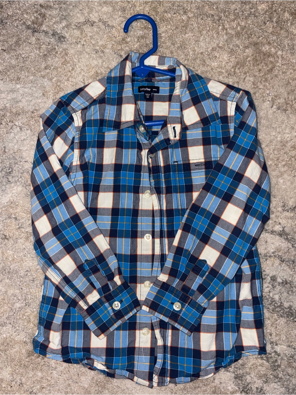 3/$20! Boys 5t GAP Blue and White Plaid Button-Down Shirt